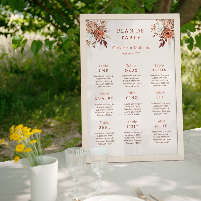 Plan de table mariage Harmonie en Terracotta