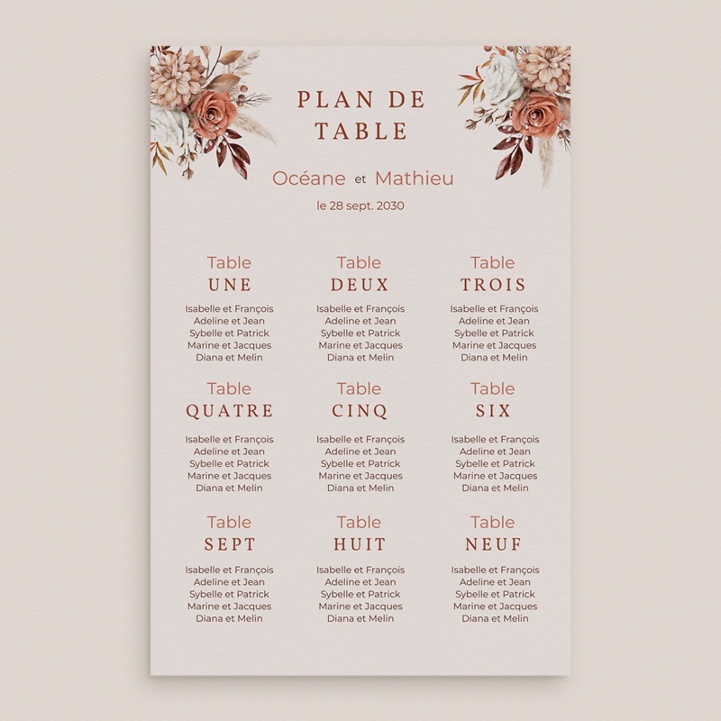 Plan de table mariage Harmonie en Terracotta pas cher