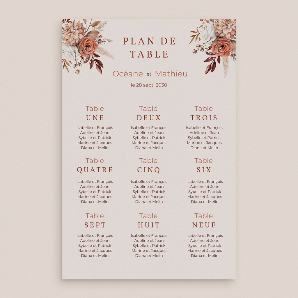 Plan de table mariage Harmonie en Terracotta pas cher