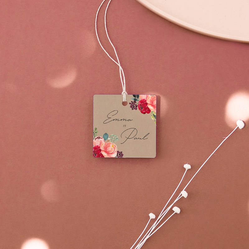 Etiquettes cadeaux mariage Joie fleurie