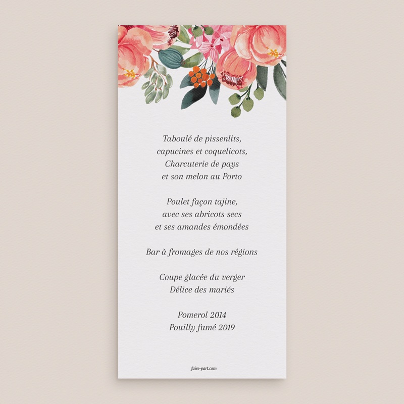 Menu mariage Joie fleurie pas cher