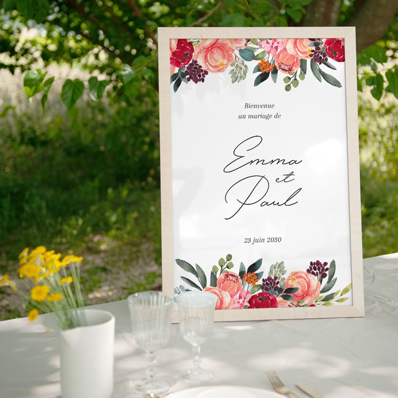 Panneau de bienvenue mariage Joie fleurie