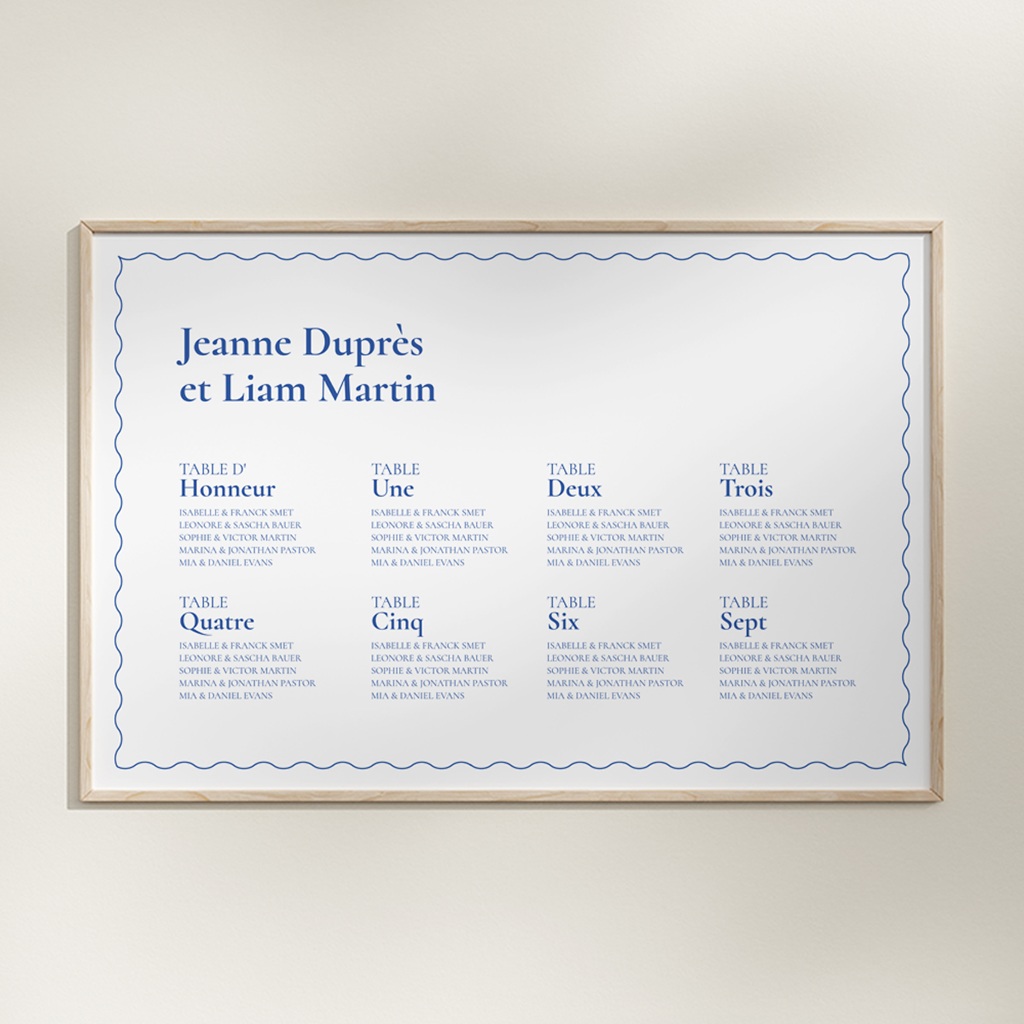 Plan de table mariage Ondulations bleues