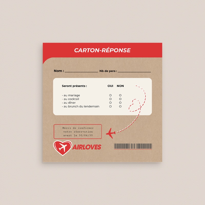 Carton réponse mariage Airloves gratuit
