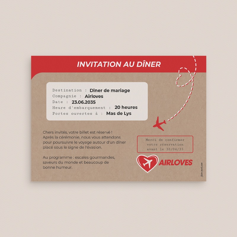 Carte d'invitation mariage Airloves pas cher