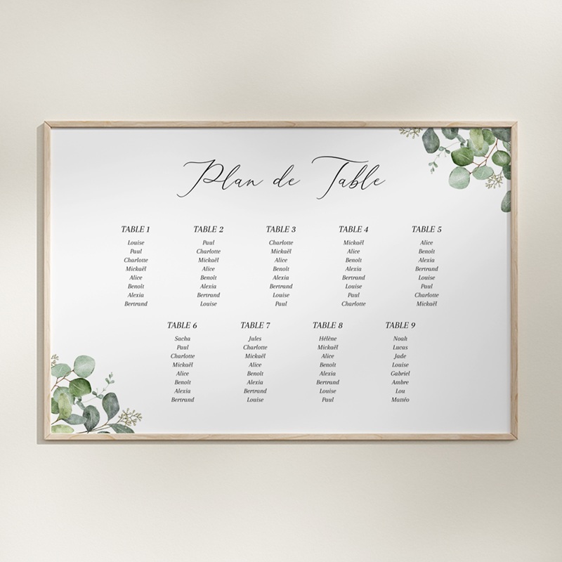 Plan de table mariage Alliance Végétale