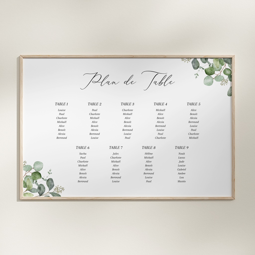 Plan de table mariage Alliance Végétale
