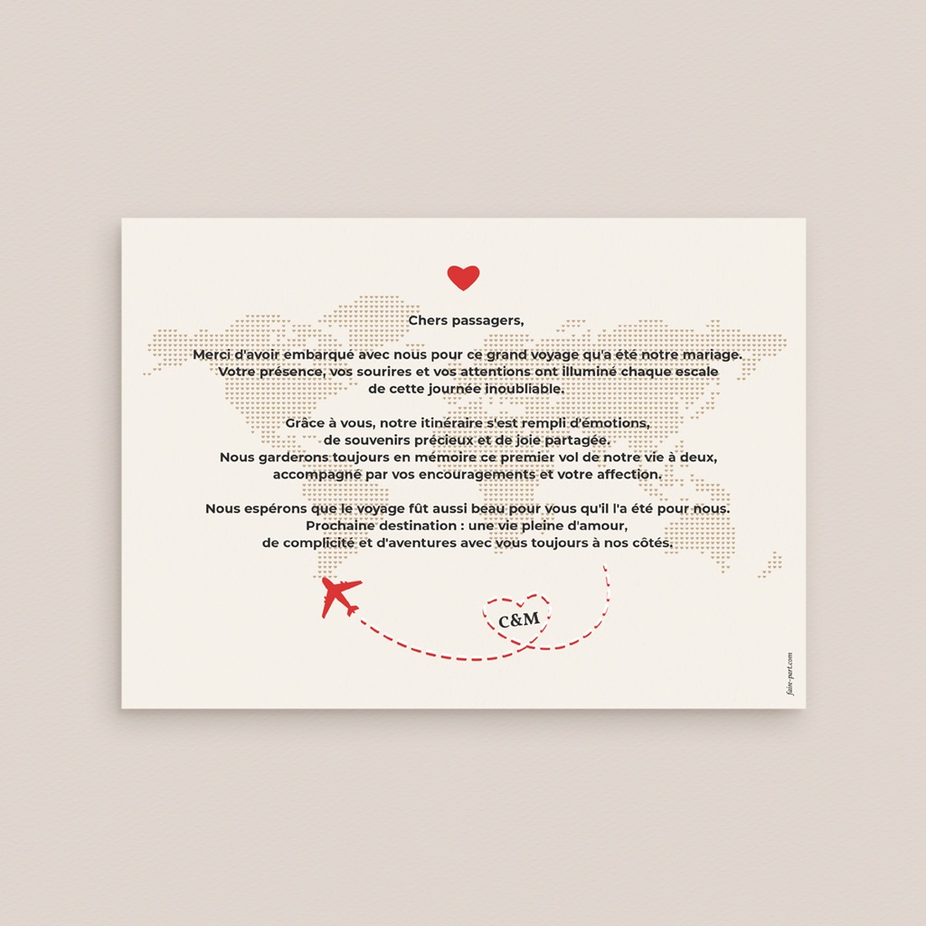 Carte de remerciement mariage Airloves pas cher