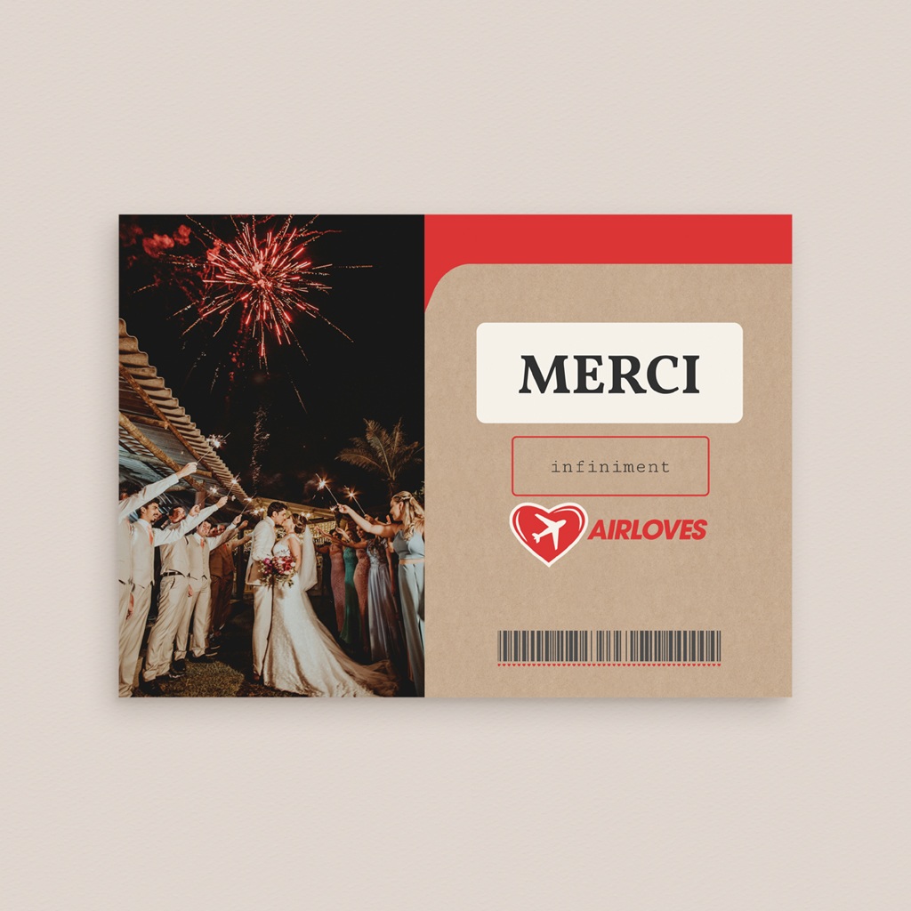 Carte de remerciement mariage Airloves gratuit
