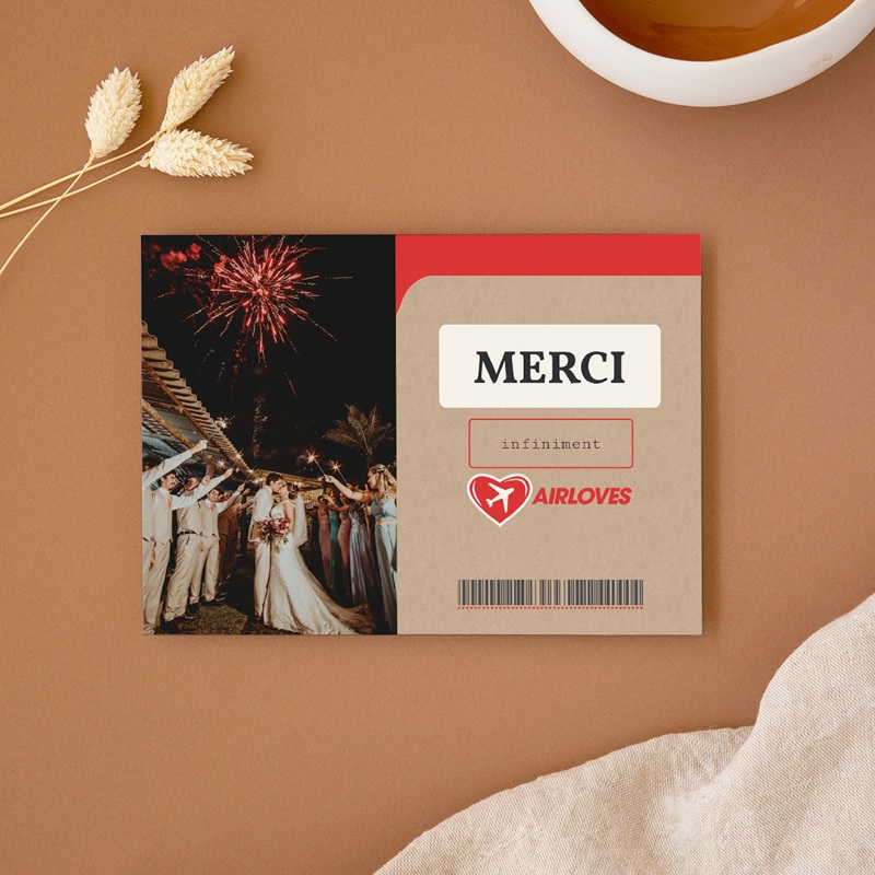 Carte de remerciement mariage Airloves
