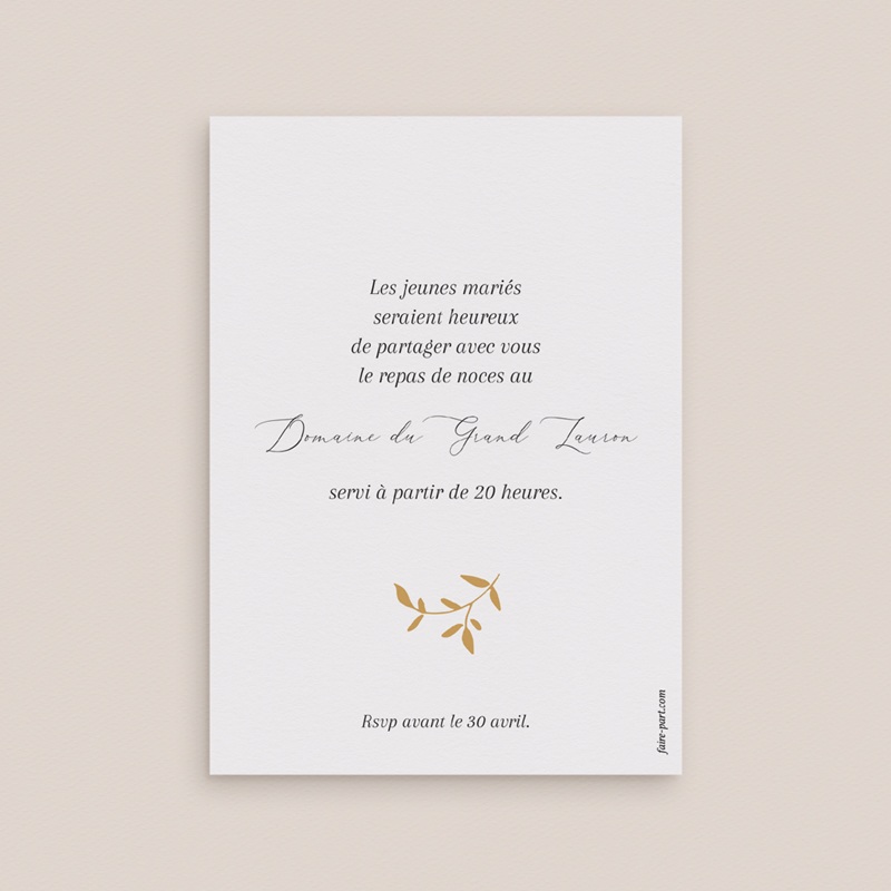 Carte d'invitation mariage Élégance Dorée pas cher