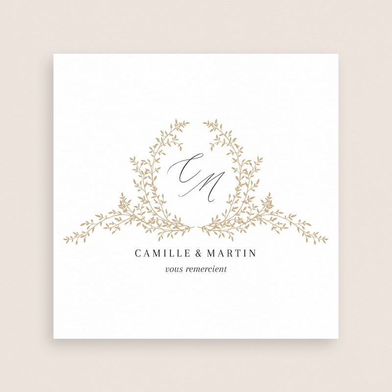 Carte de remerciement mariage Élégance Dorée gratuit