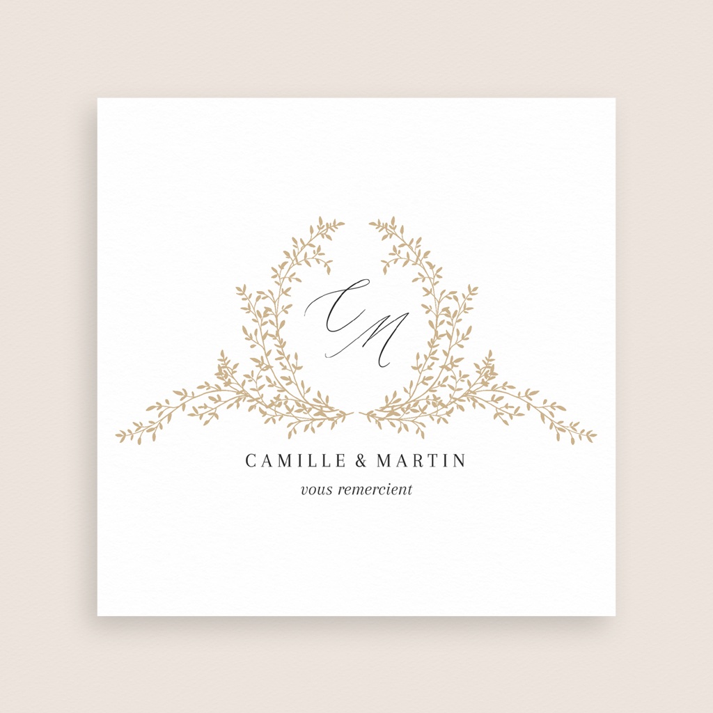 Carte de remerciement mariage Élégance Dorée gratuit