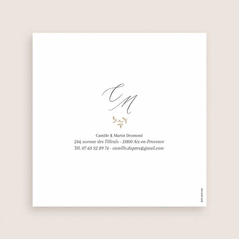 Carte de remerciement mariage Élégance Dorée