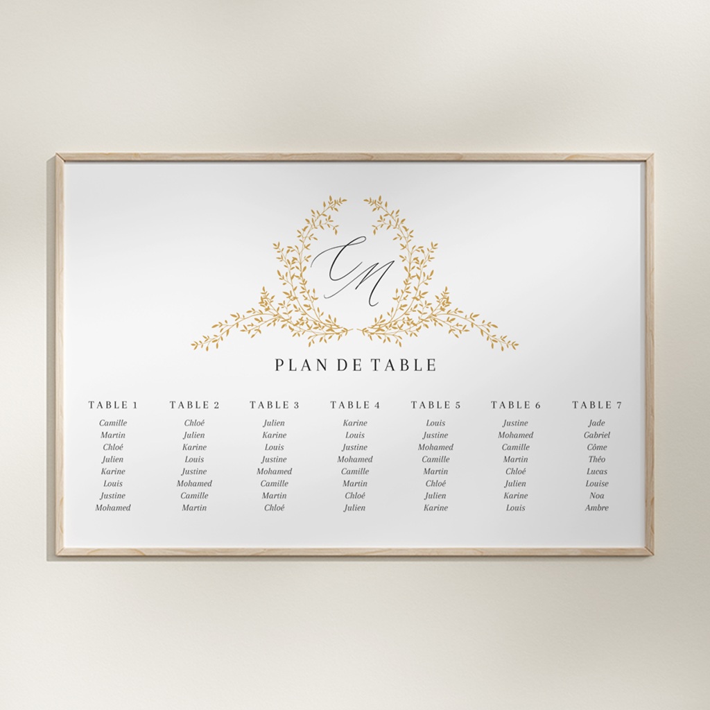 Plan de table mariage Élégance Dorée
