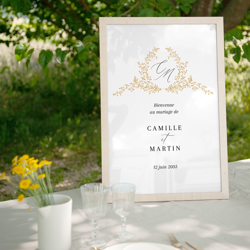 Panneau de bienvenue mariage Élégance Dorée
