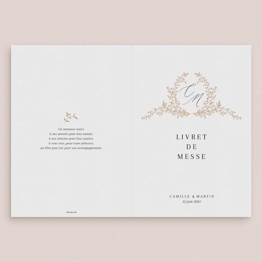 Livret de messe mariage Élégance Dorée gratuit