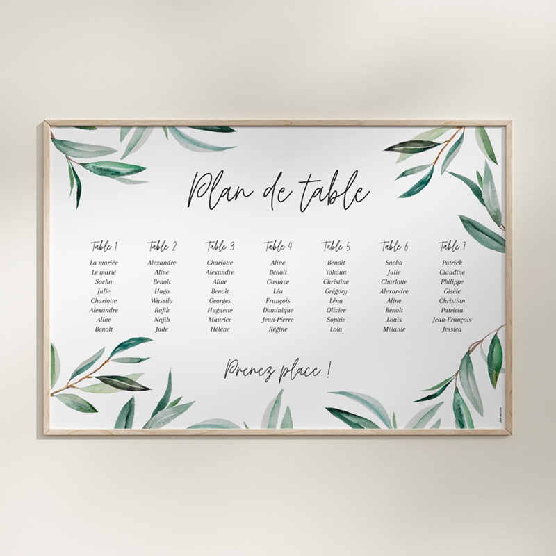Plan de table mariage Rameaux d’Amour