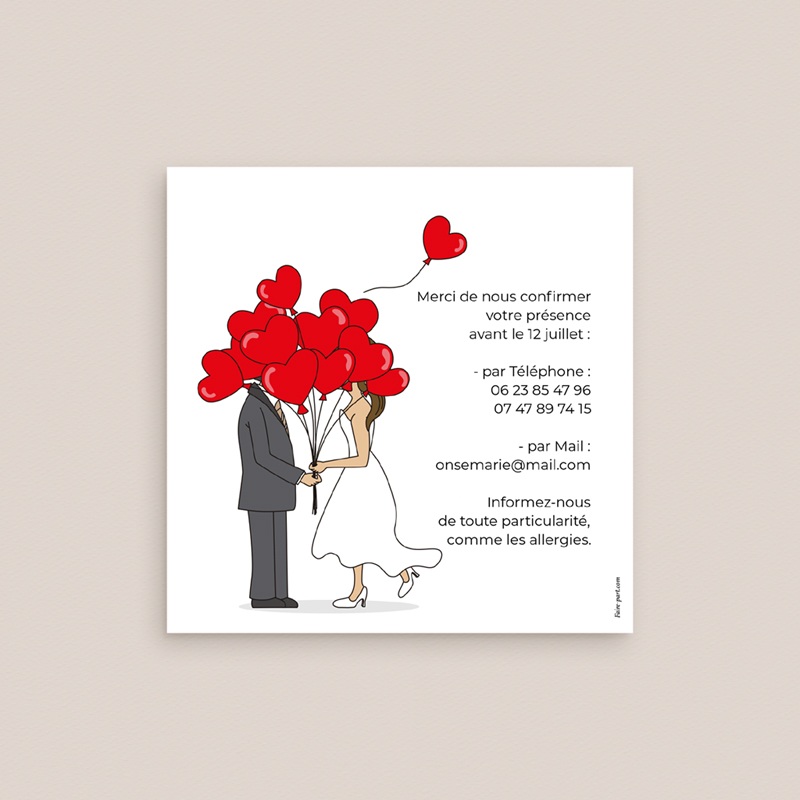 Carton réponse mariage Emportés par l’Amour pas cher