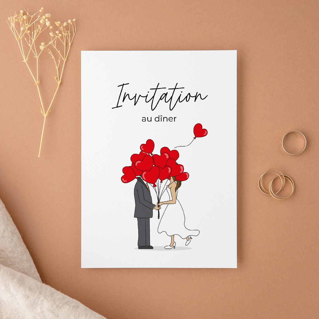 Carte d'invitation mariage Emportés par l’Amour