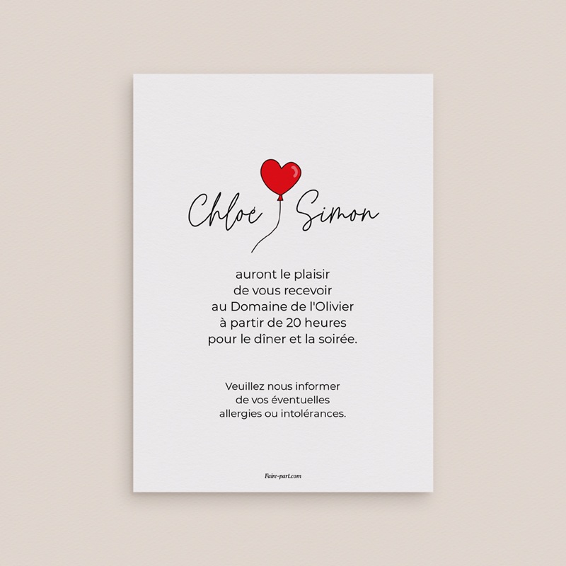 Carte d'invitation mariage Emportés par l’Amour pas cher