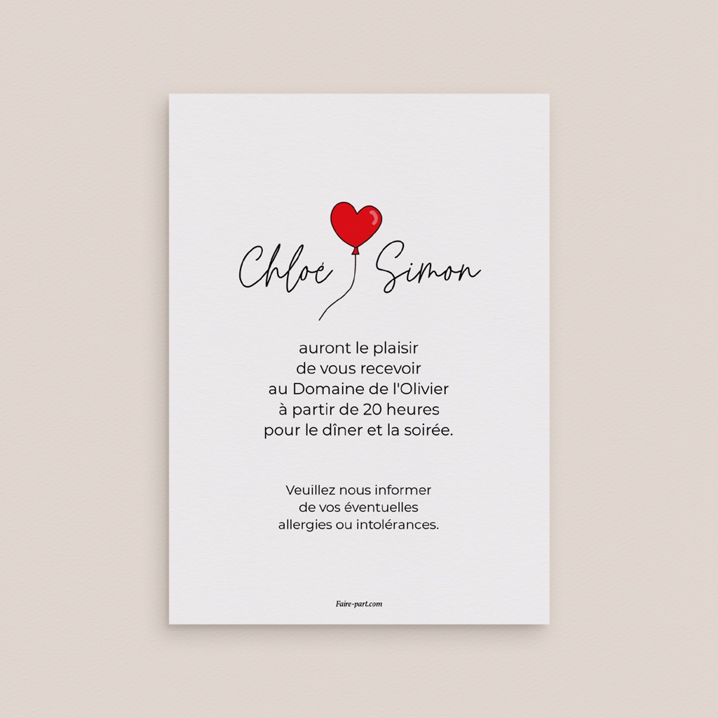 Carte d'invitation mariage Emportés par l’Amour pas cher
