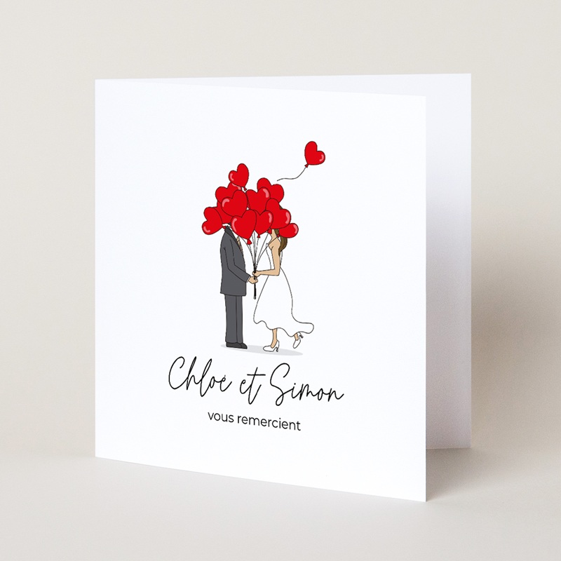 Carte de remerciement mariage Emportés par l’Amour pas cher