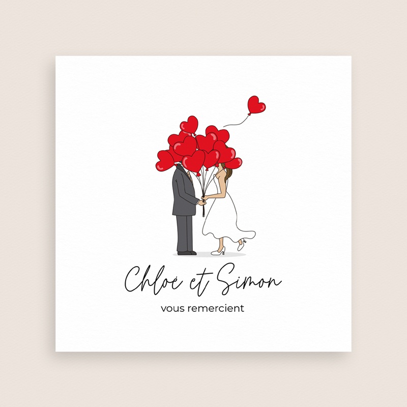 Carte de remerciement mariage Emportés par l’Amour gratuit