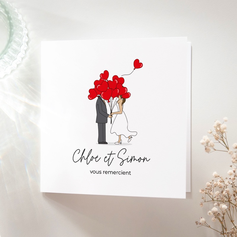Carte de remerciement mariage Emportés par l’Amour