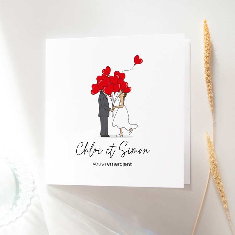 Carte de remerciement mariage Emportés par l’Amour
