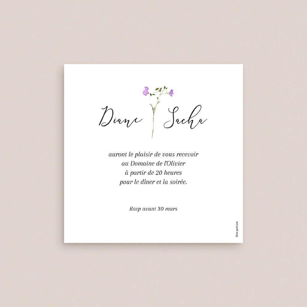 Carte d'invitation mariage Floralement Vôtre pas cher