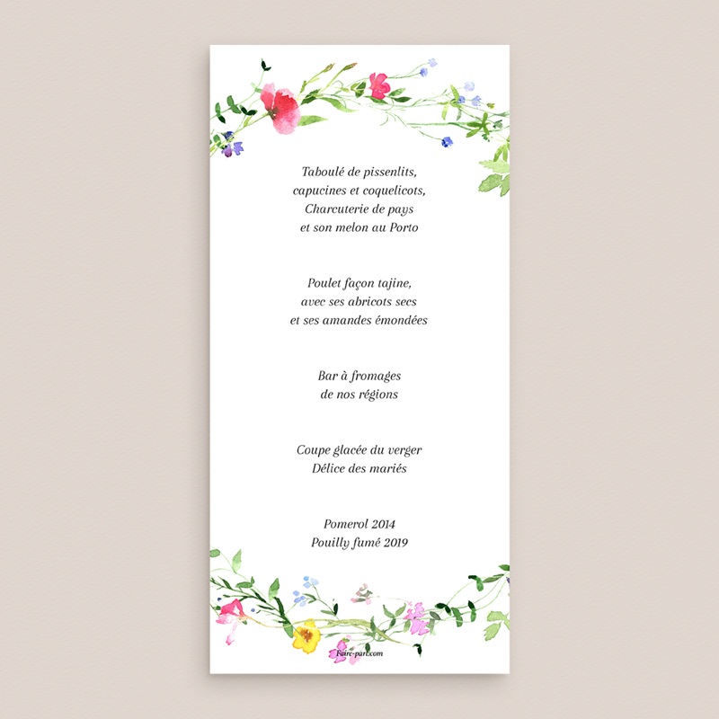 Menu mariage Floralement Vôtre pas cher
