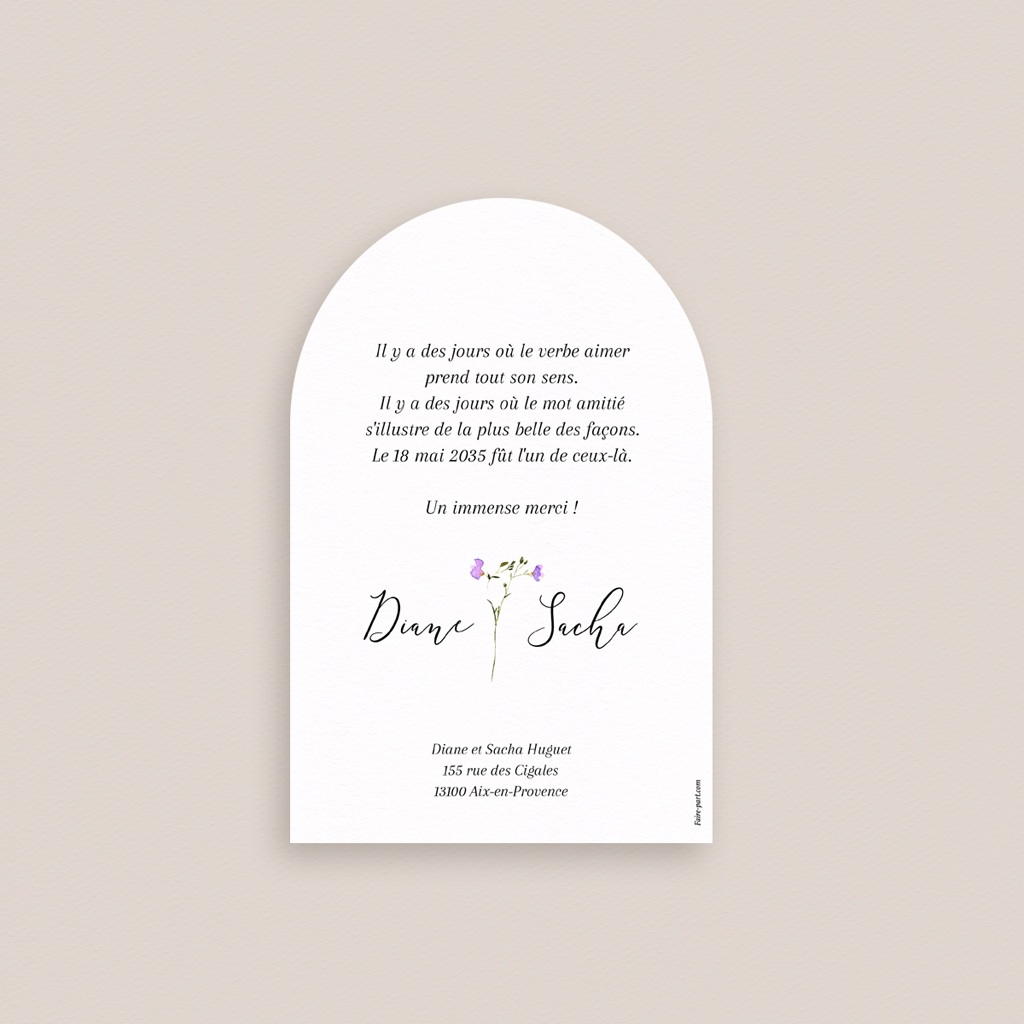 Carte de remerciement mariage Floralement Vôtre pas cher