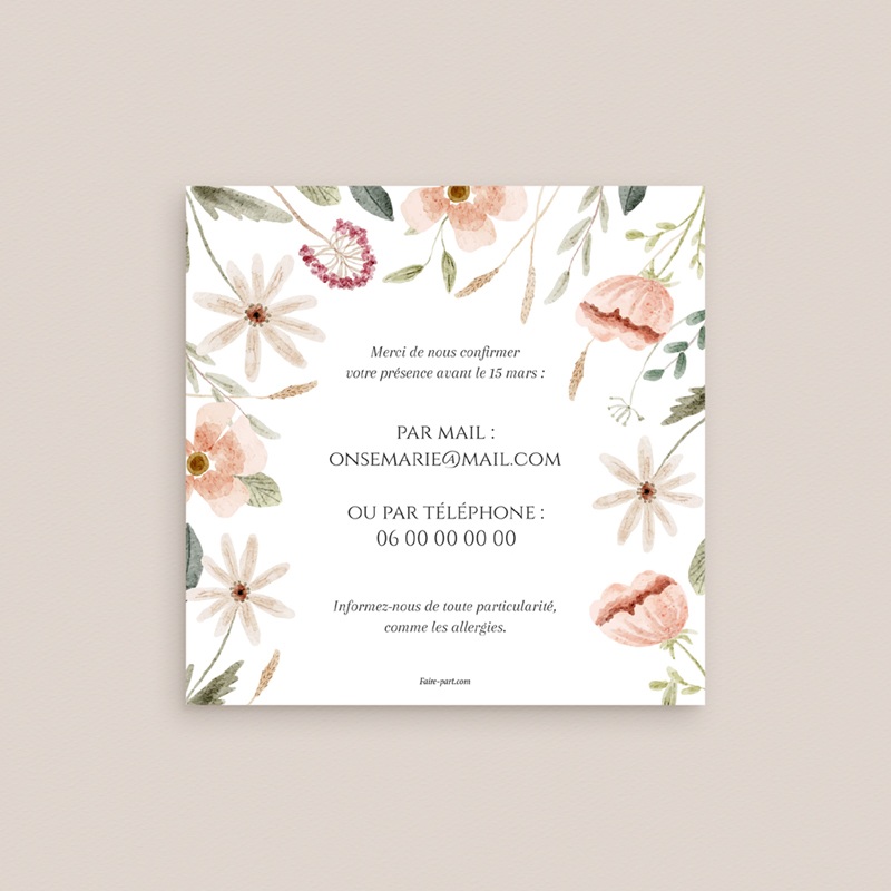 Carton réponse mariage Fleurs de Bonheur pas cher
