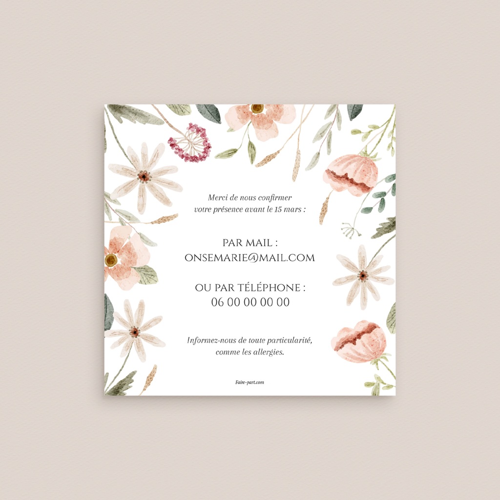 Carton réponse mariage Fleurs de Bonheur pas cher