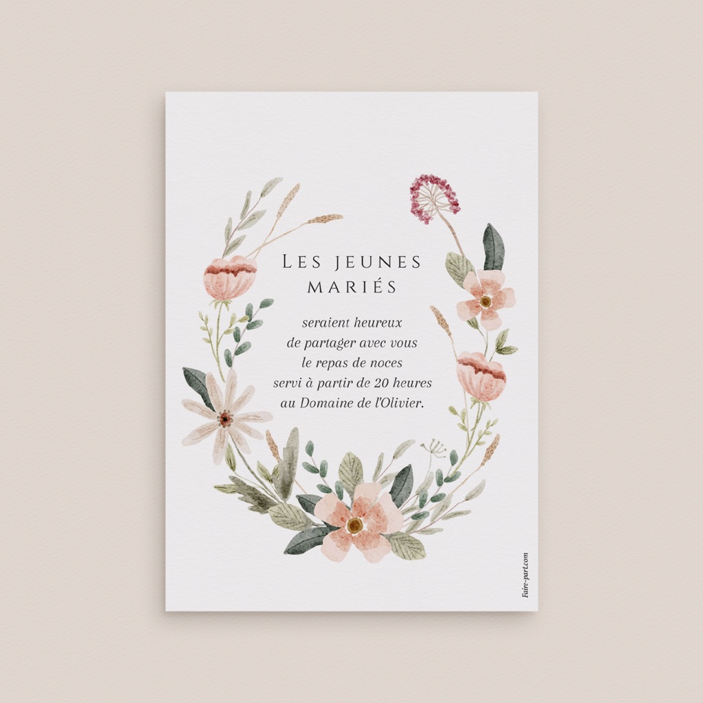 Carte d'invitation mariage Fleurs de Bonheur pas cher