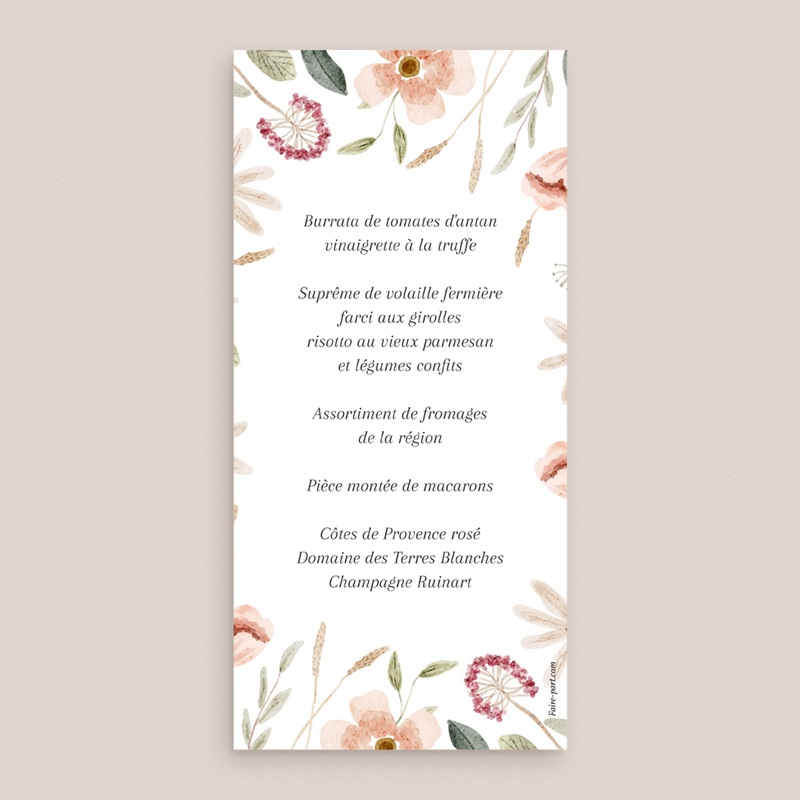 Menu mariage Fleurs de Bonheur pas cher