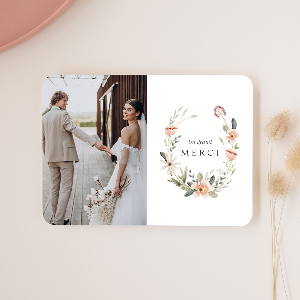Carte de remerciement mariage Fleurs de Bonheur