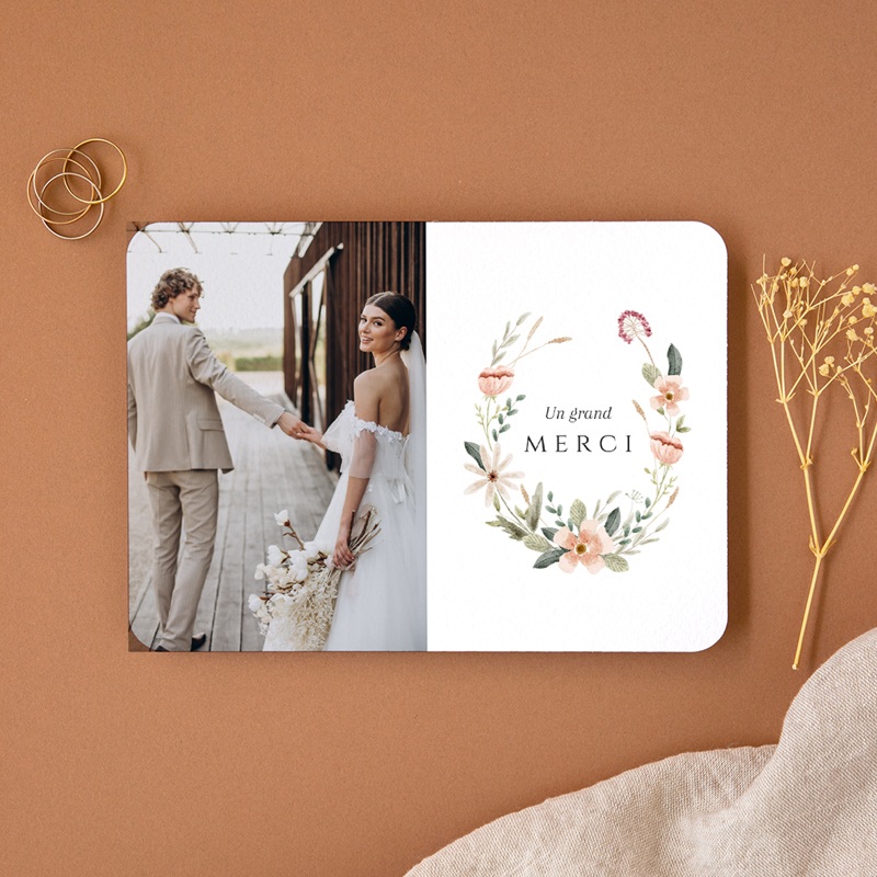 Carte de remerciement mariage Fleurs de Bonheur