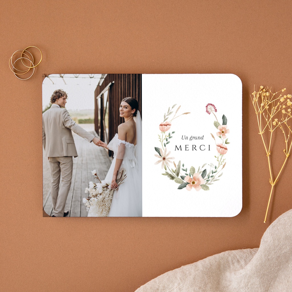 Carte de remerciement mariage Fleurs de Bonheur