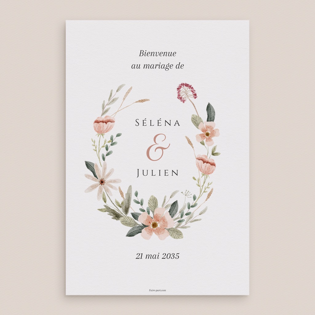 Panneau de bienvenue mariage Fleurs de Bonheur pas cher