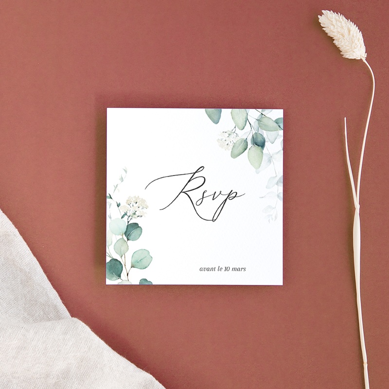 Carton réponse mariage Eucalyptus romantique