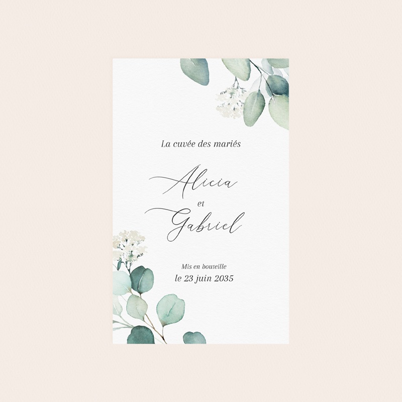 Etiquette bouteille mariage Eucalyptus romantique pas cher