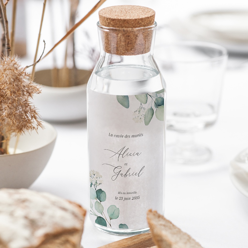 Etiquette bouteille mariage Eucalyptus romantique gratuit