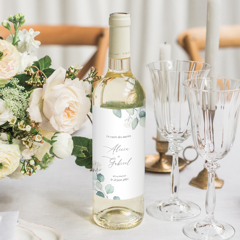 Etiquette bouteille mariage Eucalyptus romantique