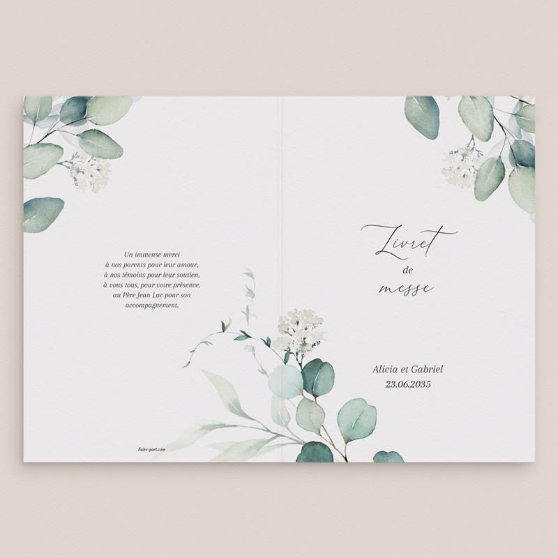 Livret de messe mariage Eucalyptus romantique gratuit