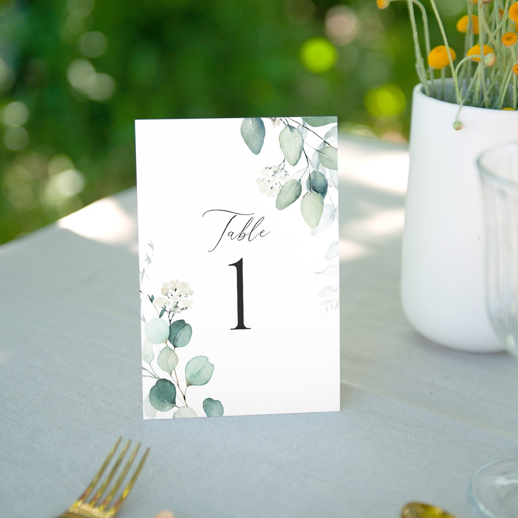 Marque table mariage Eucalyptus romantique