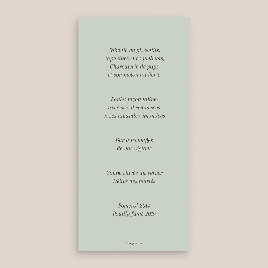 Menu mariage Eucalyptus romantique pas cher
