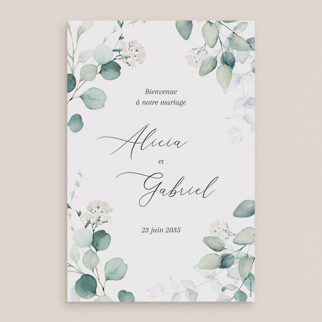 Panneau de bienvenue mariage Eucalyptus romantique pas cher