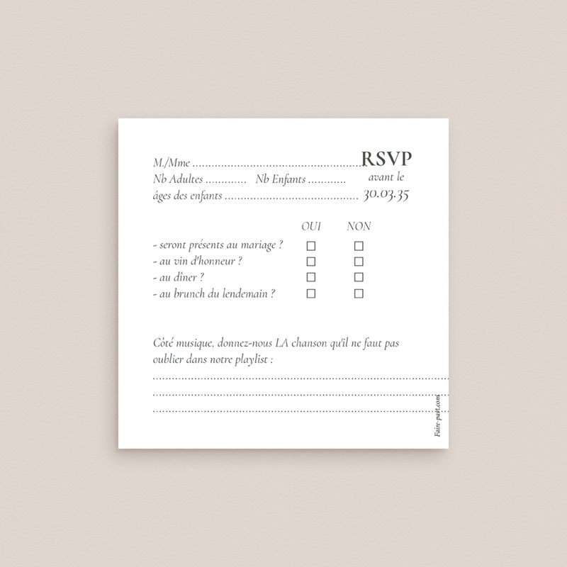 Carton réponse mariage Sauge en Fleurs pas cher